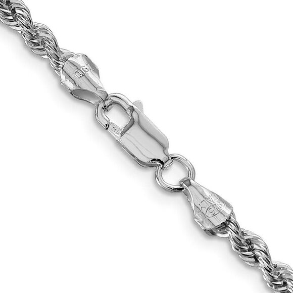 3mm Rhodium Plated Sterling Silver Solid Rope Chain Necklace, 30 Inch - Picture 2 of 5